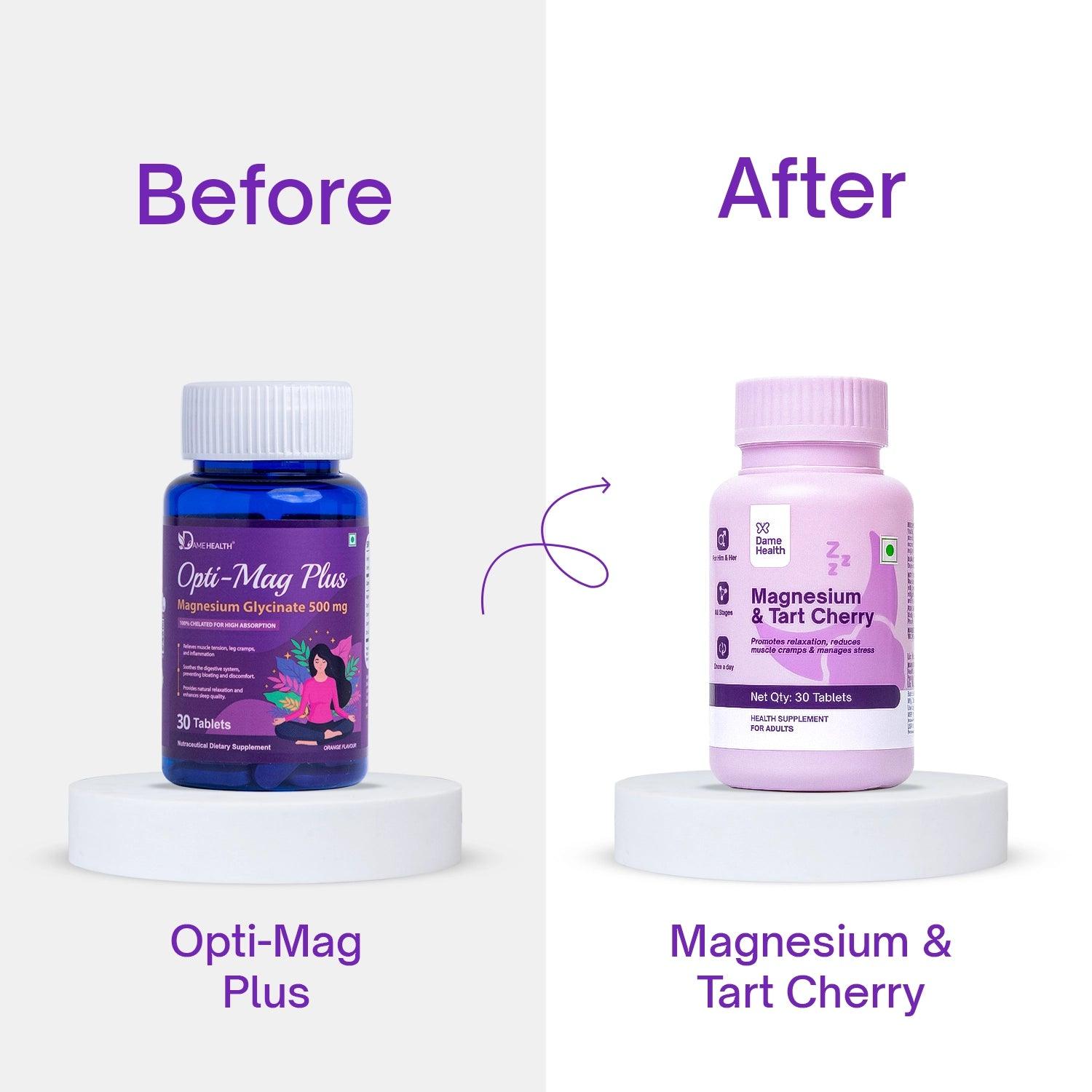 Two supplement bottles labeled 'Before' and 'After' on a white background