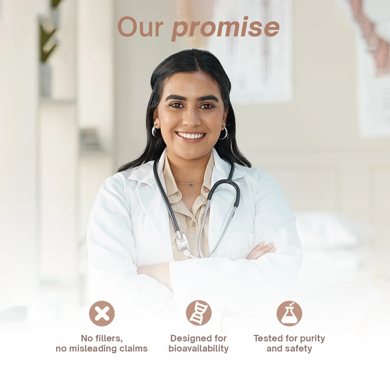 Confident doctor endorsing safe, pure Bio-CoQ10 promise