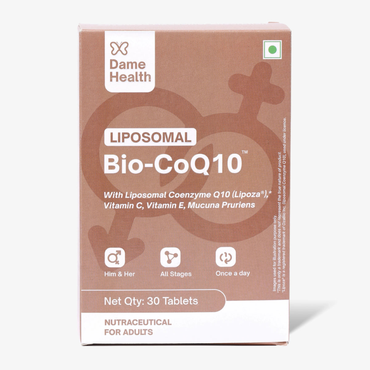 Dame Health Liposomal Bio-CoQ10 box, 30 count pack front
